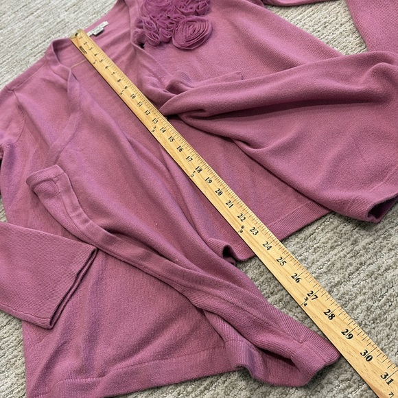 Mercer Street Studio Chiffon Rosette Waterfall Cardigan Sweater Size M Rose Pink - Picture 10 of 12